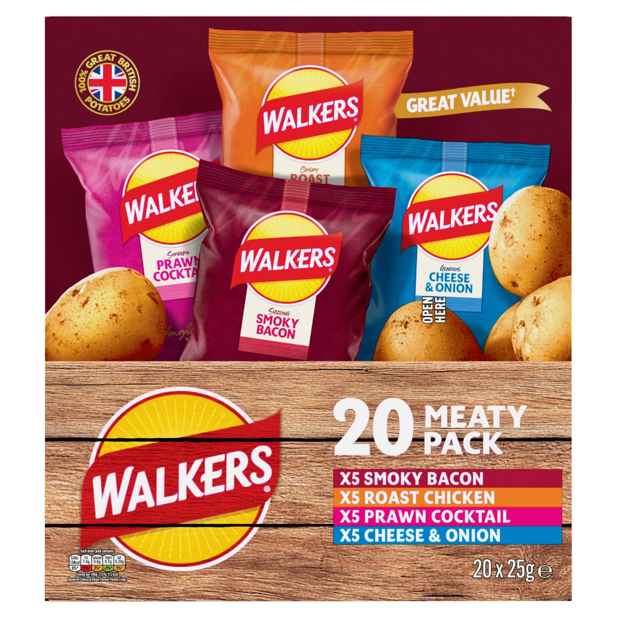 Walkers Meaty Variety Multipack Crisps Box 20x25g*