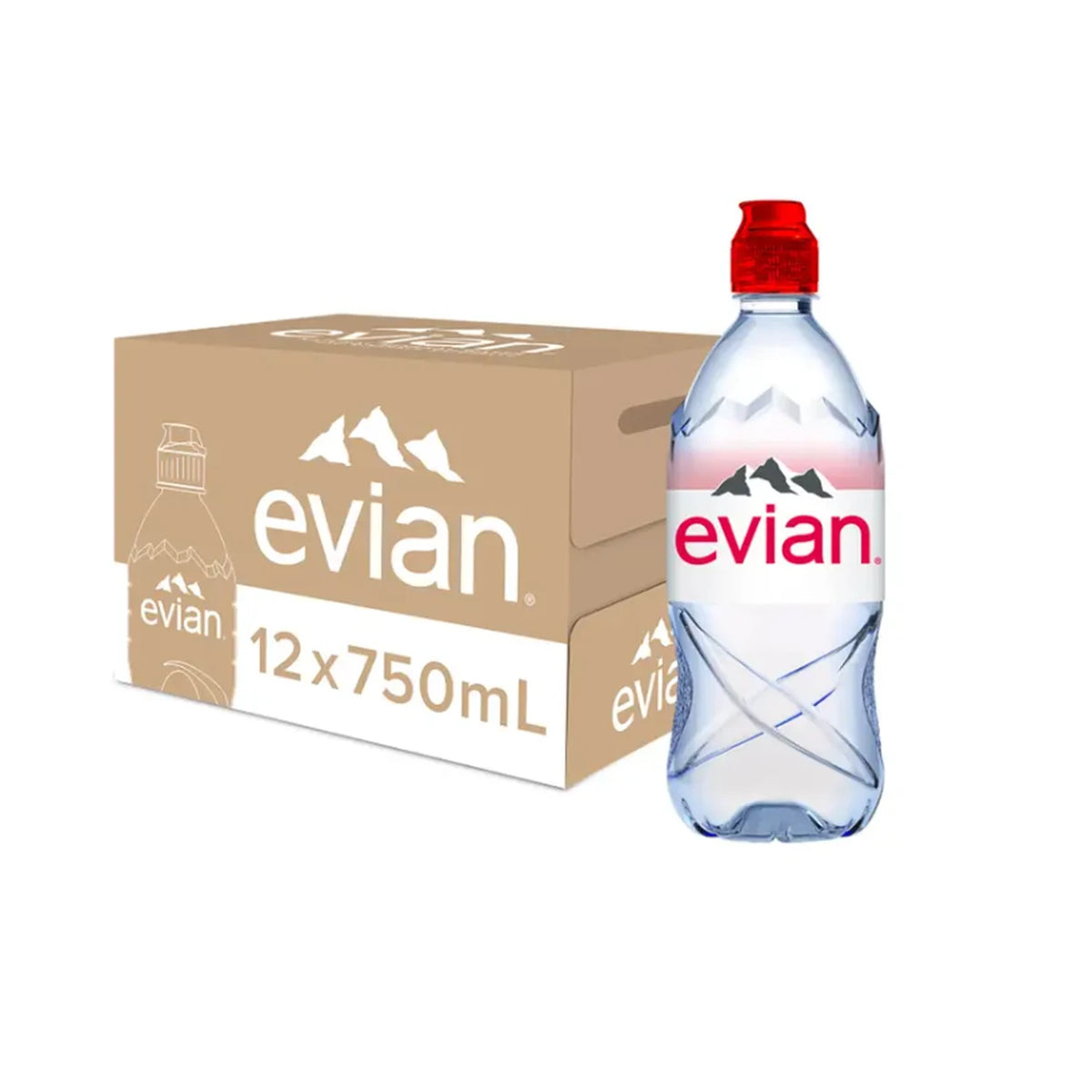 12 x 750ml Evian Natural Mineral Still Water Bottles Refreshing Multipack 9L