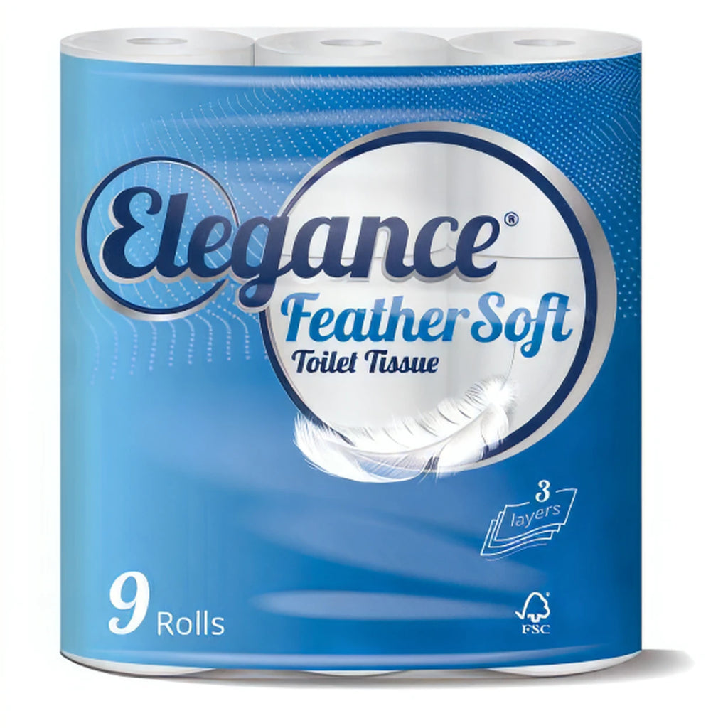 Elegance Feather Soft Toilet Tissue, 3-Ply, 9 Rolls