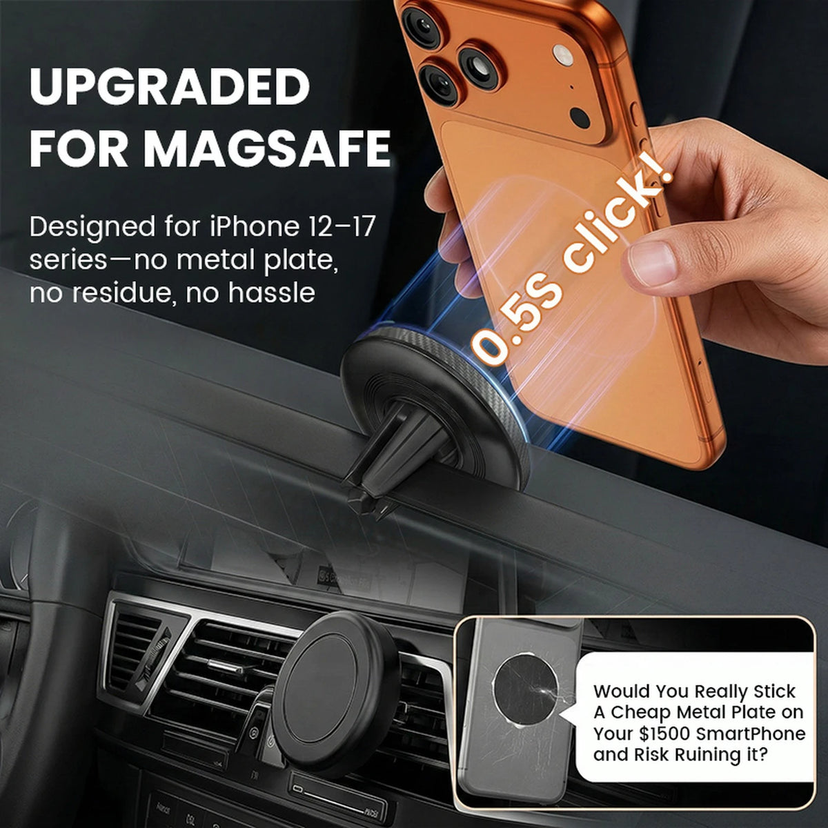 15W Magnetic Wireless Car Charger Mount Air Vent Dash Phone Holder For iPhone 15