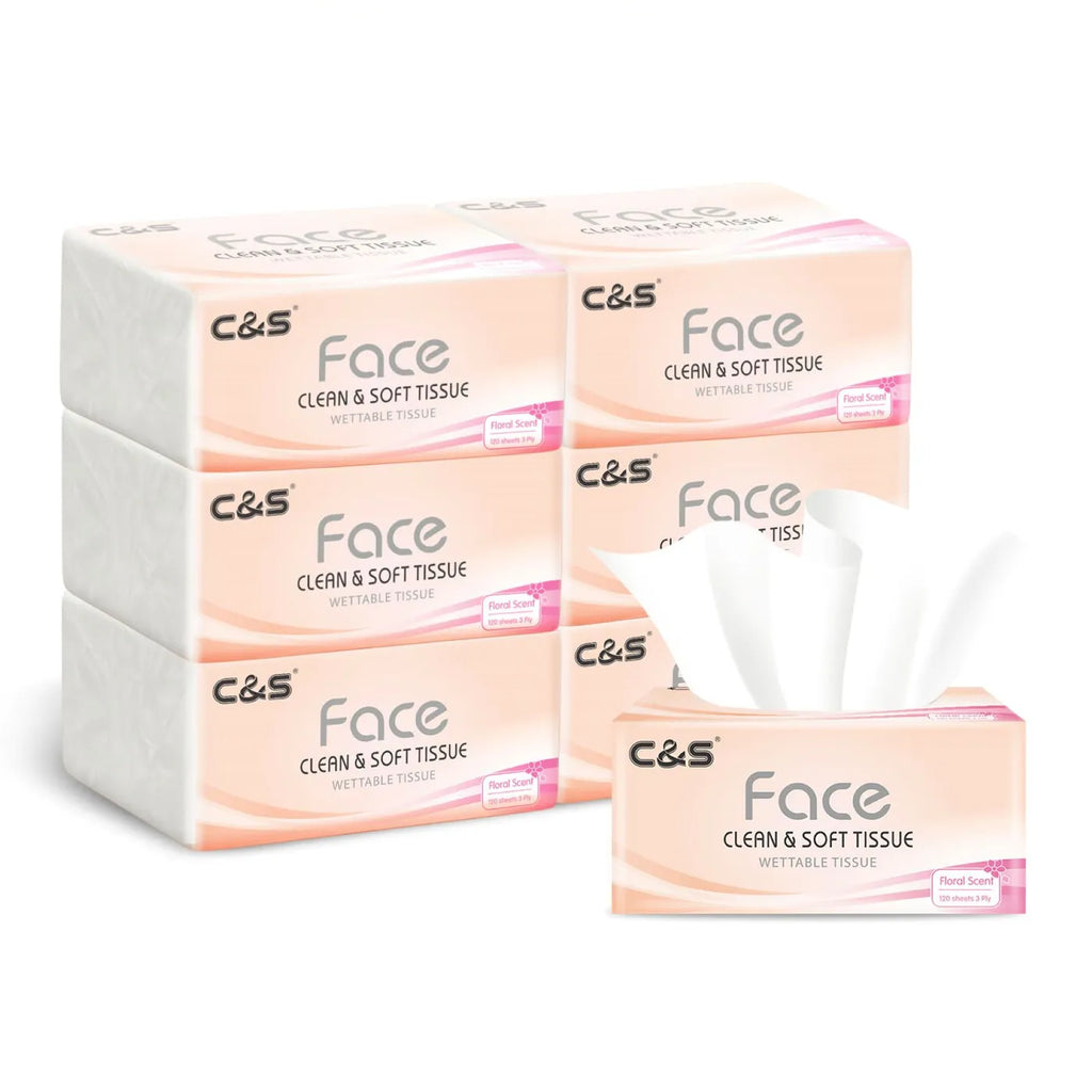 【Back-to-School】C&S Facial Tissues， Floral Scent，3-Ply， 720 Sheets (120 Sheets * 6 Packs)， Family Sharing Pack， Economical