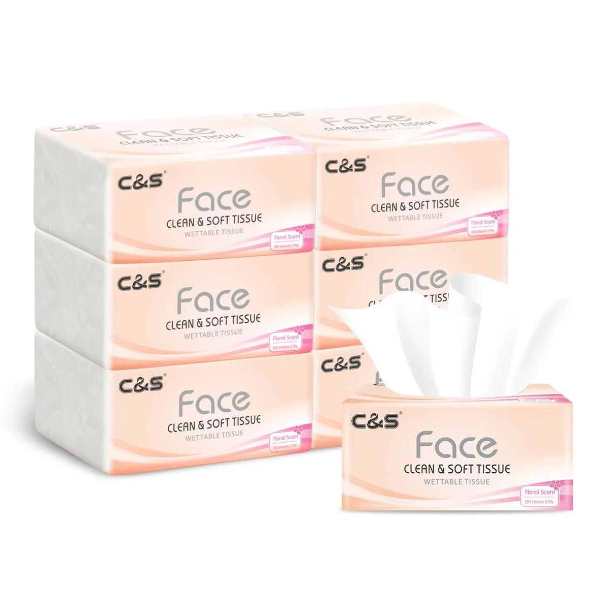 【Back-to-School】C&S Facial Tissues， Floral Scent，3-Ply， 720 Sheets (120 Sheets * 6 Packs)， Family Sharing Pack， Economical